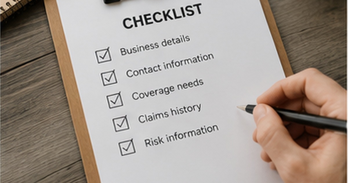 small business owner preparing documents before requesting an online business insurance quote, featured editorial scene